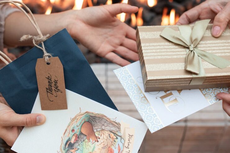 couple exchanging gifts